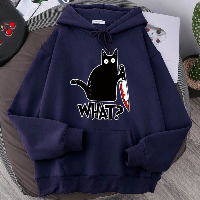 Sweat à Capuche Oversize pour Hommes avec Graphisme de Chat et Doublure en Polaire 13