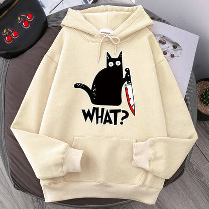 Sweat à Capuche Oversize pour Hommes avec Graphisme de Chat et Doublure en Polaire 1