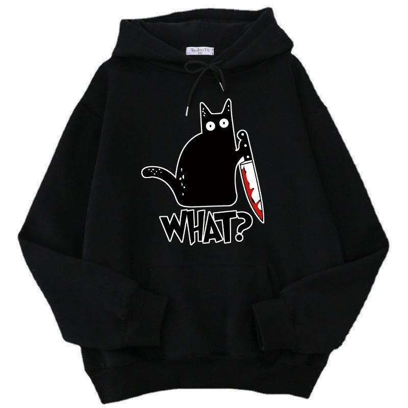Sweat à Capuche Oversize pour Hommes avec Graphisme de Chat et Doublure en Polaire 3