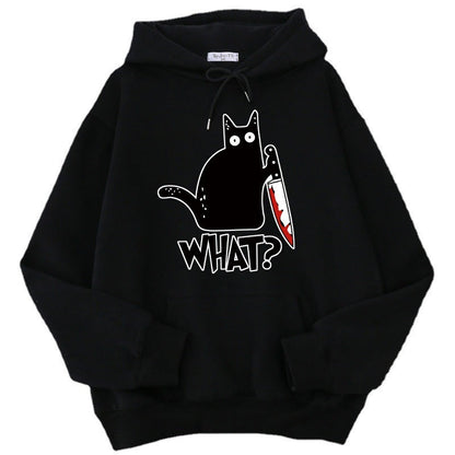 Sweat à Capuche Oversize pour Hommes avec Graphisme de Chat et Doublure en Polaire 3