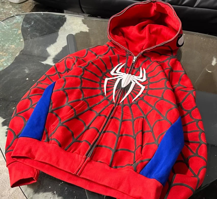 Sweat à Capuche Rouge Femme en Tissu Doux – Design Toile d'Araignée Harajuku Punk Hip Hop, Style Décontracté 2