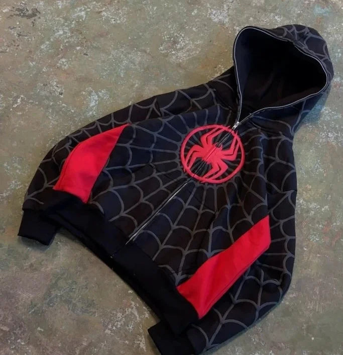 Sweat à Capuche Rouge Femme en Tissu Doux – Design Toile d'Araignée Harajuku Punk Hip Hop, Style Décontracté 3