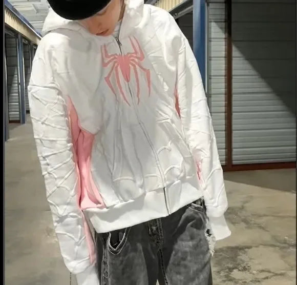 Sweat à Capuche Rouge Femme en Tissu Doux – Design Toile d'Araignée Harajuku Punk Hip Hop, Style Décontracté 4