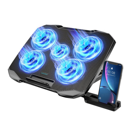 Cooling Pad for Laptop with 5 Silent Fans and Adjustable Height - Compatible 12 to 15.6 Inches