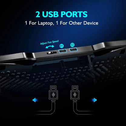 Cooling Pad for Laptop with 5 Silent Fans and Adjustable Height - Compatible 12 to 15.6 Inches