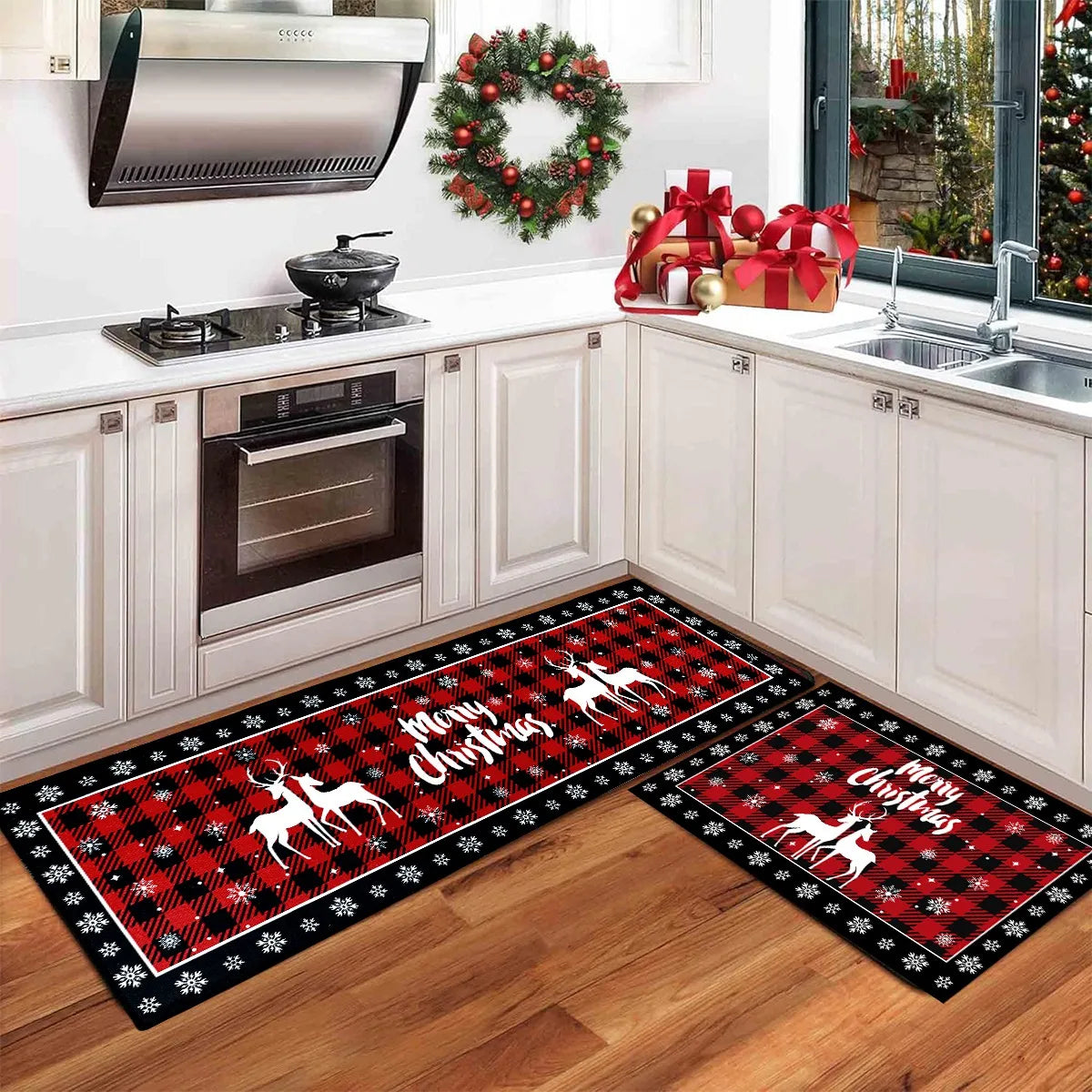 Kitchen Floor Mat with Scottish Pattern for Festive Decoration