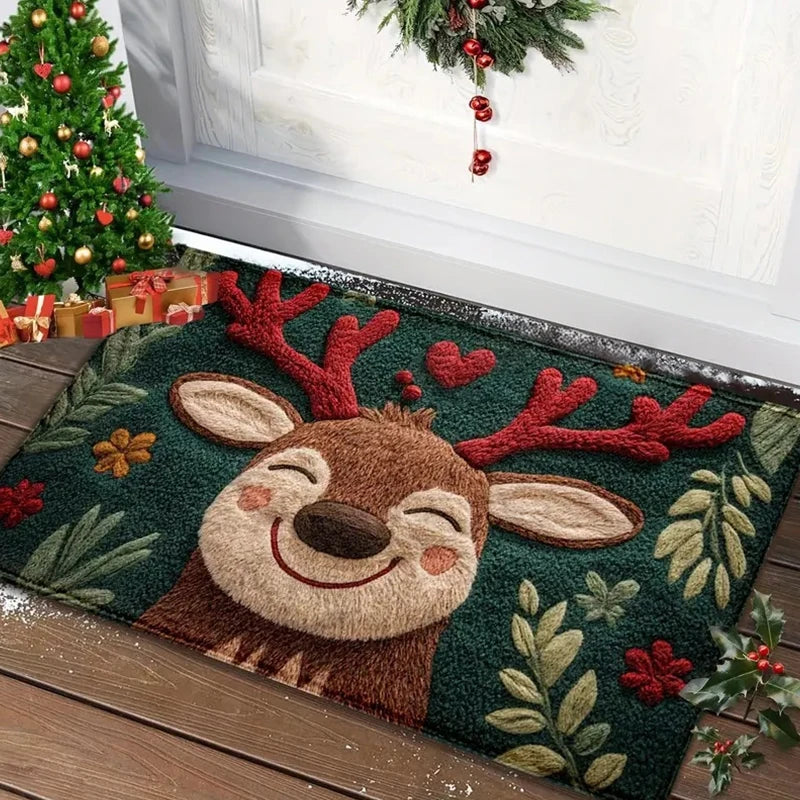 Red Christmas door mat with Santa Claus and gingerbread man – Indoor and outdoor decoration