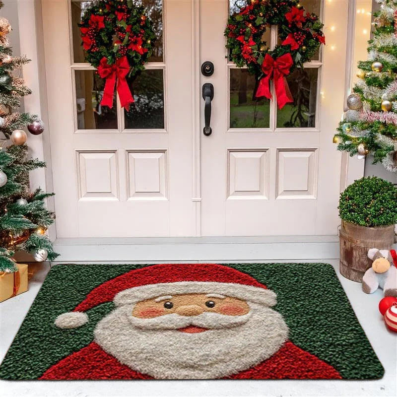 Red Christmas door mat with Santa Claus and gingerbread man – Indoor and outdoor decoration