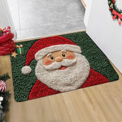 Red Christmas door mat with Santa Claus and gingerbread man – Indoor and outdoor decoration