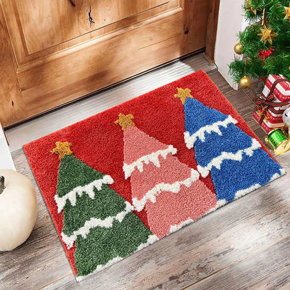 Red Christmas door mat with Santa Claus and gingerbread man – Indoor and outdoor decoration