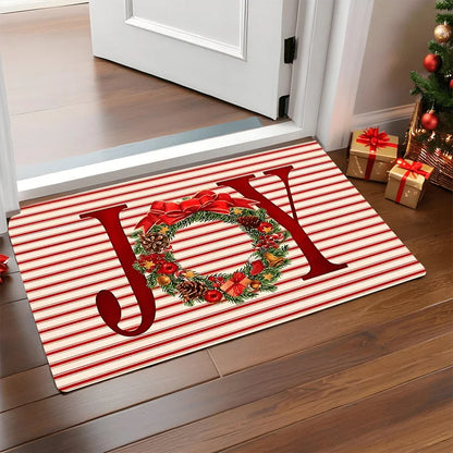 Red Christmas door mat with Santa Claus and gingerbread man – Indoor and outdoor decoration