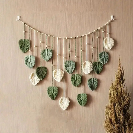 Natural Macrame Wall Tapestry – Bohemian Decoration for Living Room and Bedroom, 60x90 cm, Dark Green and Off-White Colors