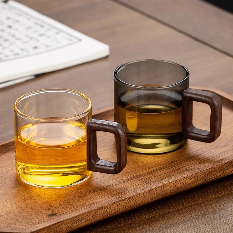 360ML Borosilicate Glass Tea Cup with Natural Wood Handle – Large Capacity