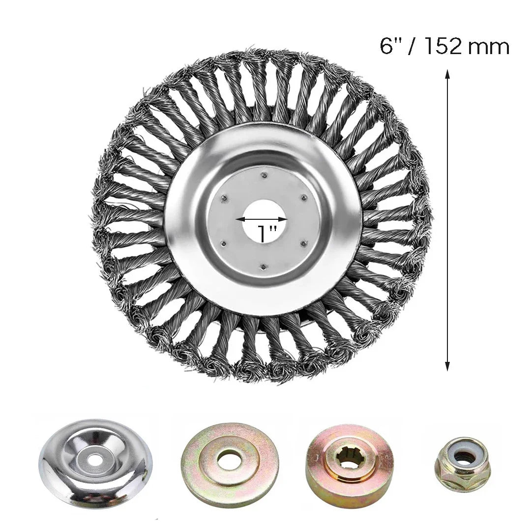Tête de Coupe Universelle en Acier avec Brosse Métallique – 6/8 Pouces pour Débroussailleuse à Arbre Droit