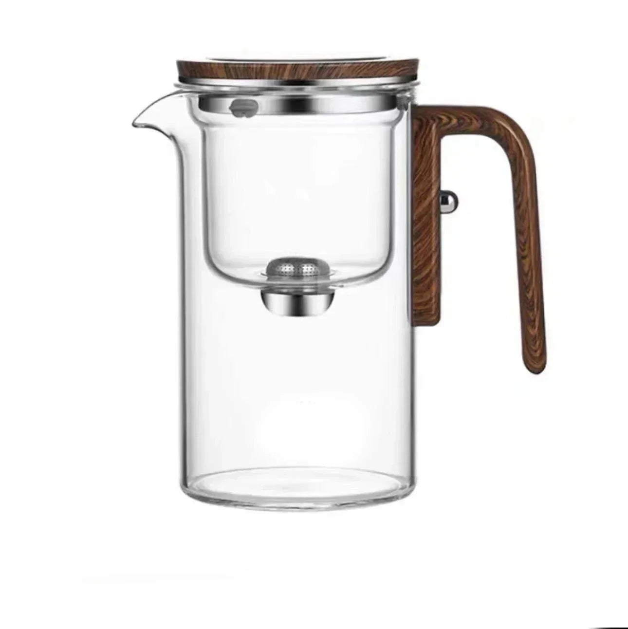 Théière en Verre Borosilicaté avec Filtration et Poignée en Bois - 520ml, Système de Séparation d'Eau, Résistante à la Chaleur