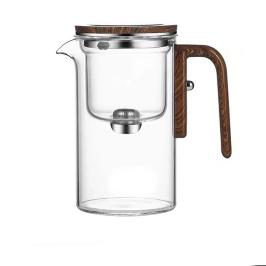 Borosilicate Glass Teapot with Filtration and Wooden Handle - 520ml, Water Separation System, Heat Resistant