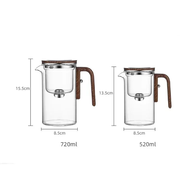 Théière en Verre Borosilicaté avec Filtration et Poignée en Bois - 520ml, Système de Séparation d'Eau, Résistante à la Chaleur