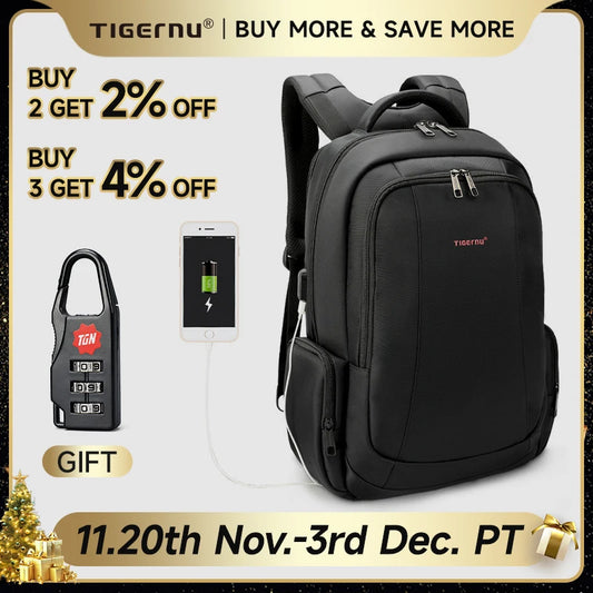 Tigernu Anti-Theft Laptop Backpack for 14-17.3 Inch Laptops – Expandable Travel Bag with USB Port