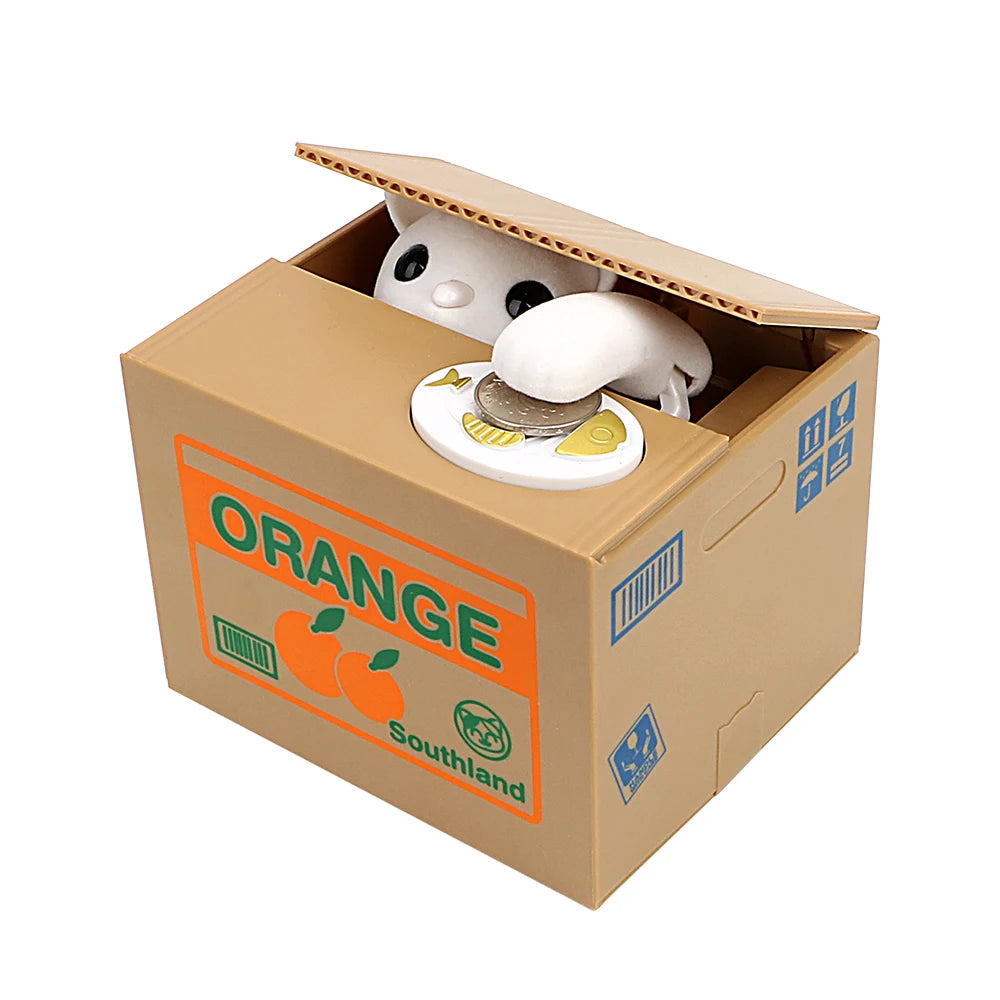 Tirelire Automatique en Plastique avec Chat pour Enfants – Coffre à Monnaie Créatif et Amusant, Dimensions 12x10x9 cm