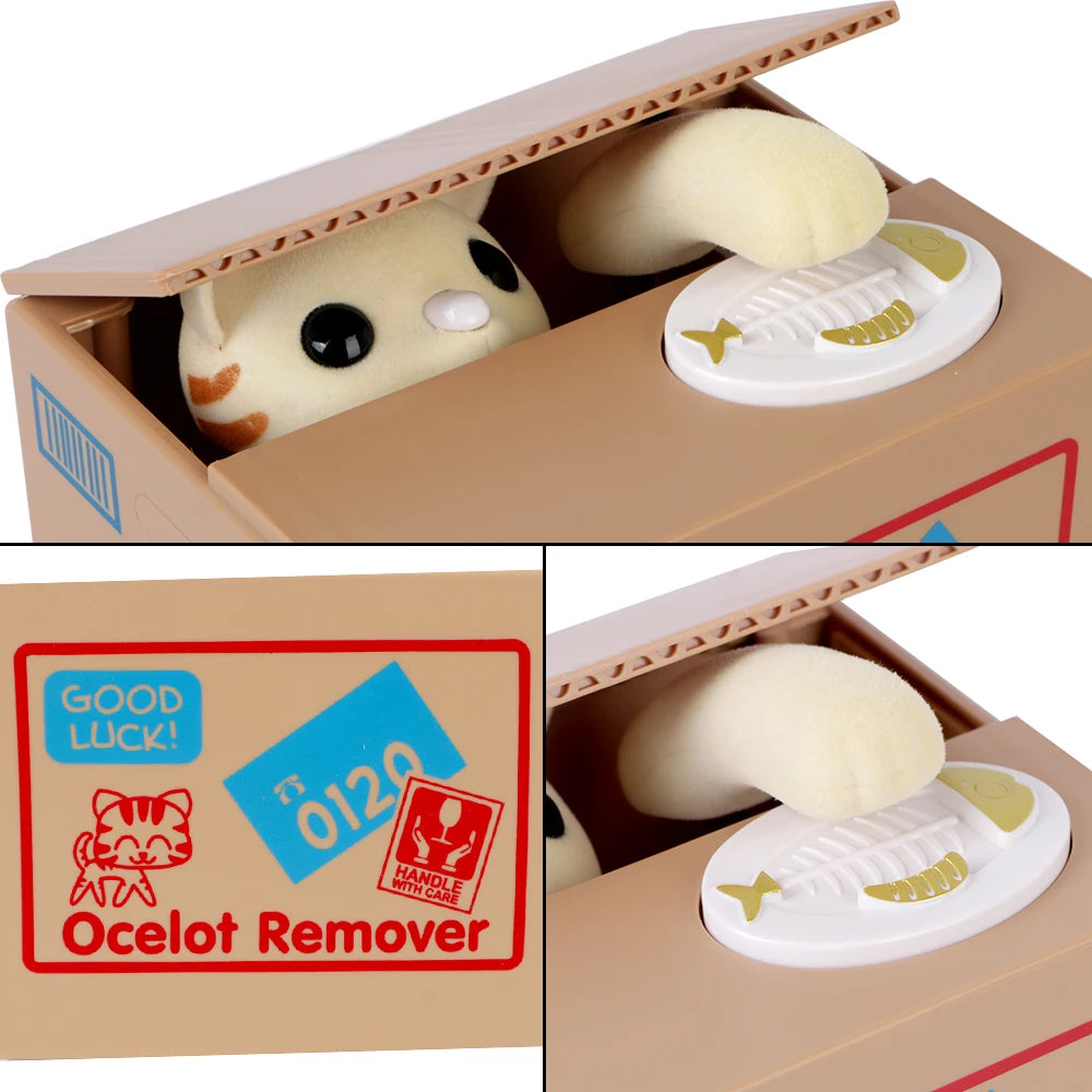 Tirelire Automatique en Plastique avec Chat pour Enfants – Coffre à Monnaie Créatif et Amusant, Dimensions 12x10x9 cm