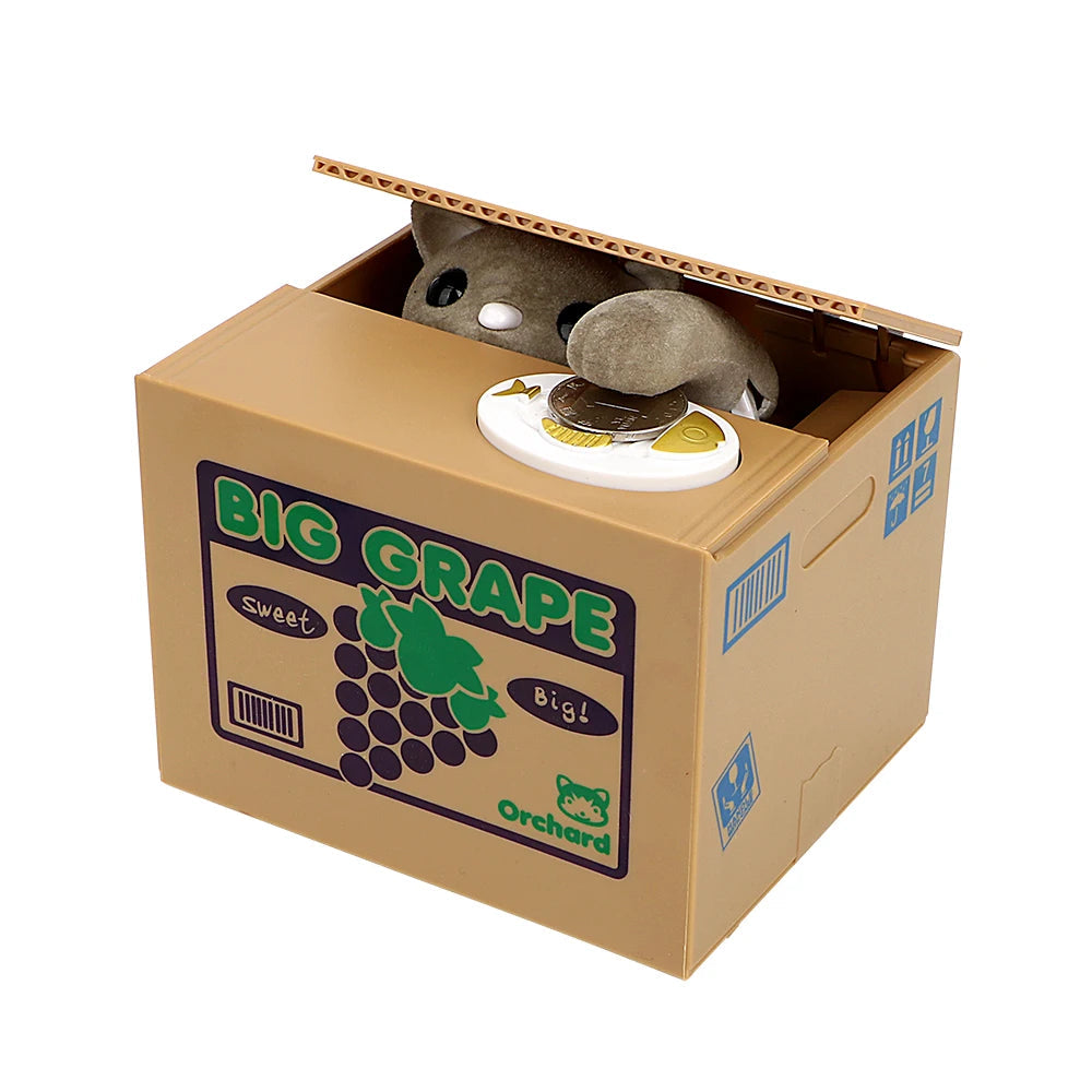 Tirelire Automatique en Plastique avec Chat pour Enfants – Coffre à Monnaie Créatif et Amusant, Dimensions 12x10x9 cm