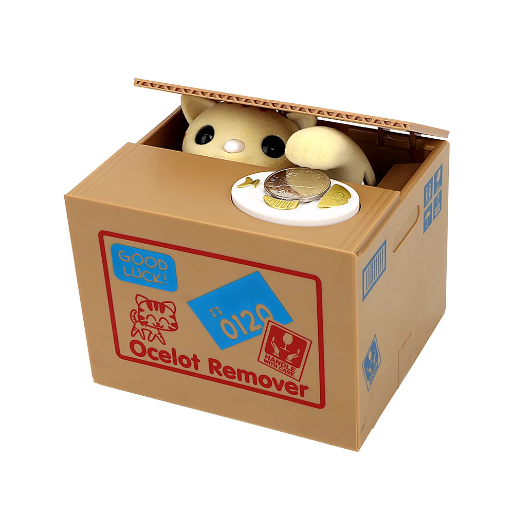 Tirelire Automatique en Plastique avec Chat pour Enfants – Coffre à Monnaie Créatif et Amusant, Dimensions 12x10x9 cm