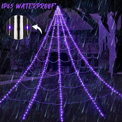 Halloween Outdoor Spider Web with 290 LED Lights and Giant 78.7 Spider – Scary Halloween House Decoration