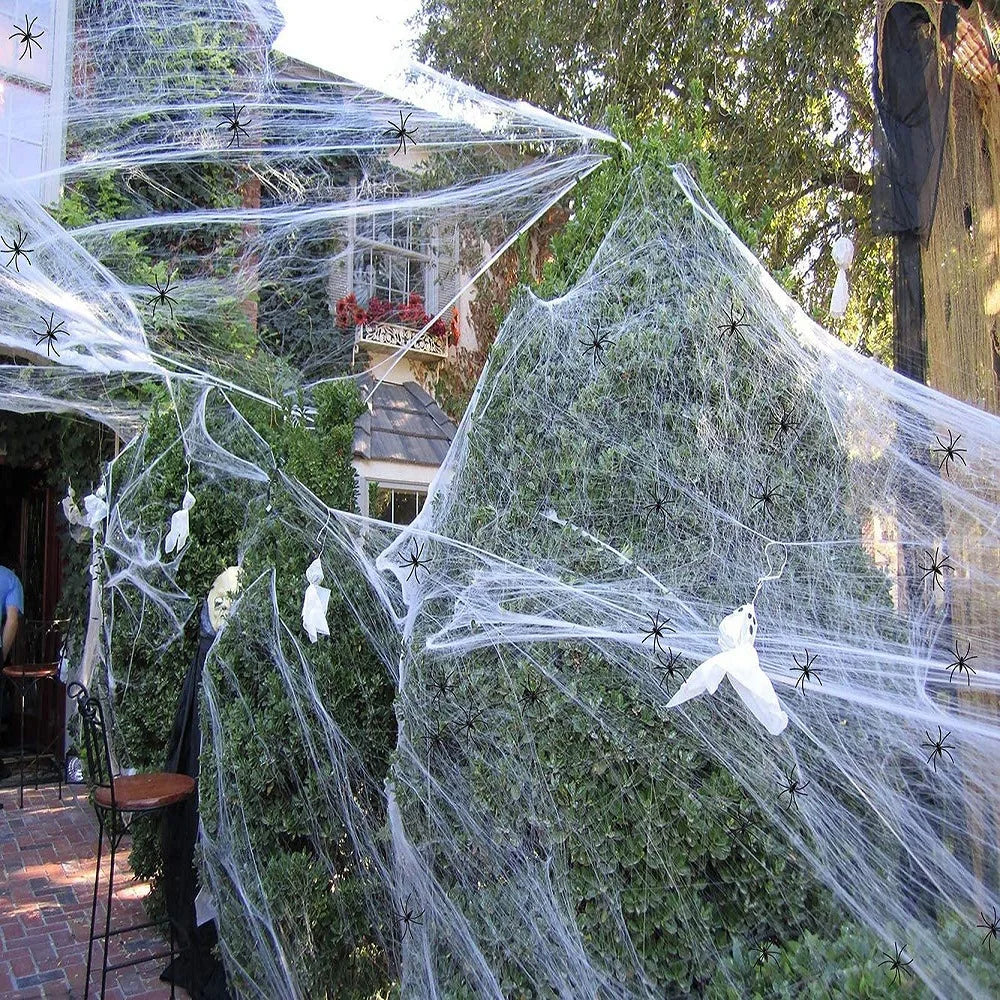 Toile d'Araignée Halloween avec Araignées - Décor Effrayant Intérieur/Extérieur