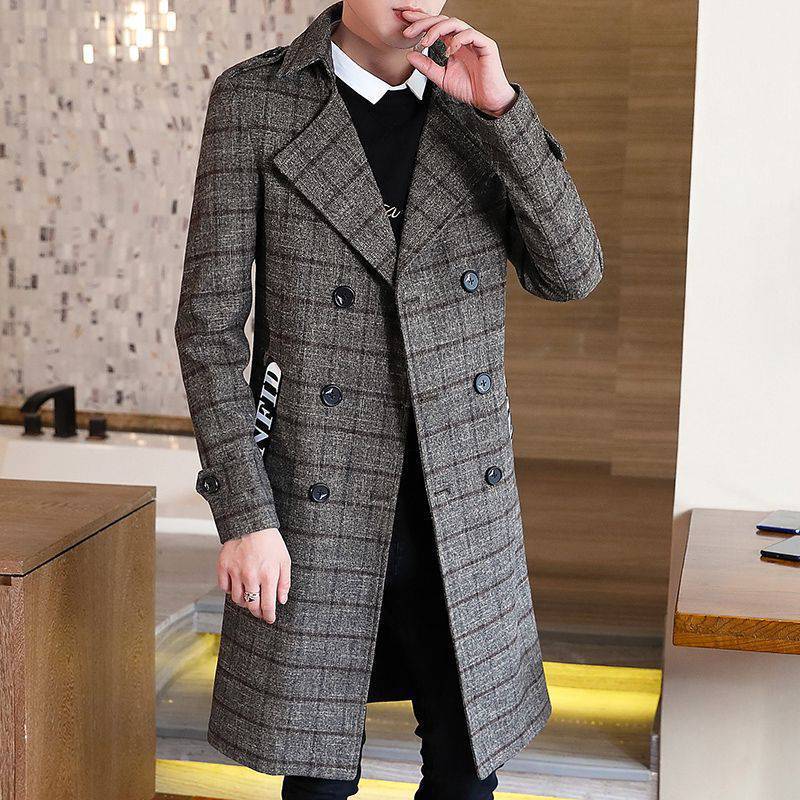 Trench Coat Slim Fit for Men in Polyester with Double Breasted – Elegant Long Coat