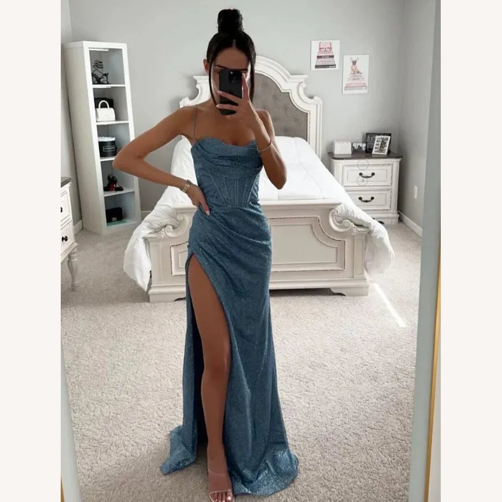 Robe de Soirée Fendue Dos Nu Élégante en Tissu Chatoyant pour Femme – Robe Longue Idéale pour Événements Spéciaux