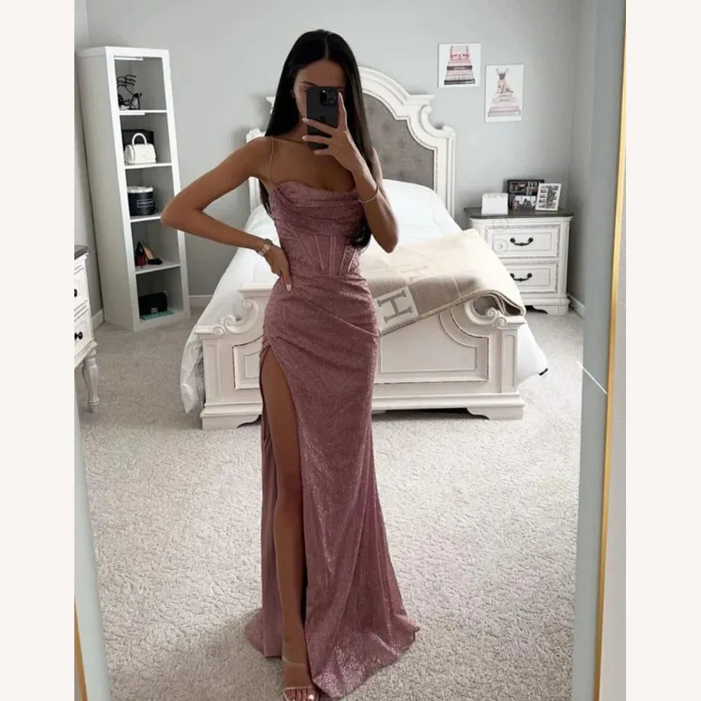Robe de Soirée Fendue Dos Nu Élégante en Tissu Chatoyant pour Femme – Robe Longue Idéale pour Événements Spéciaux