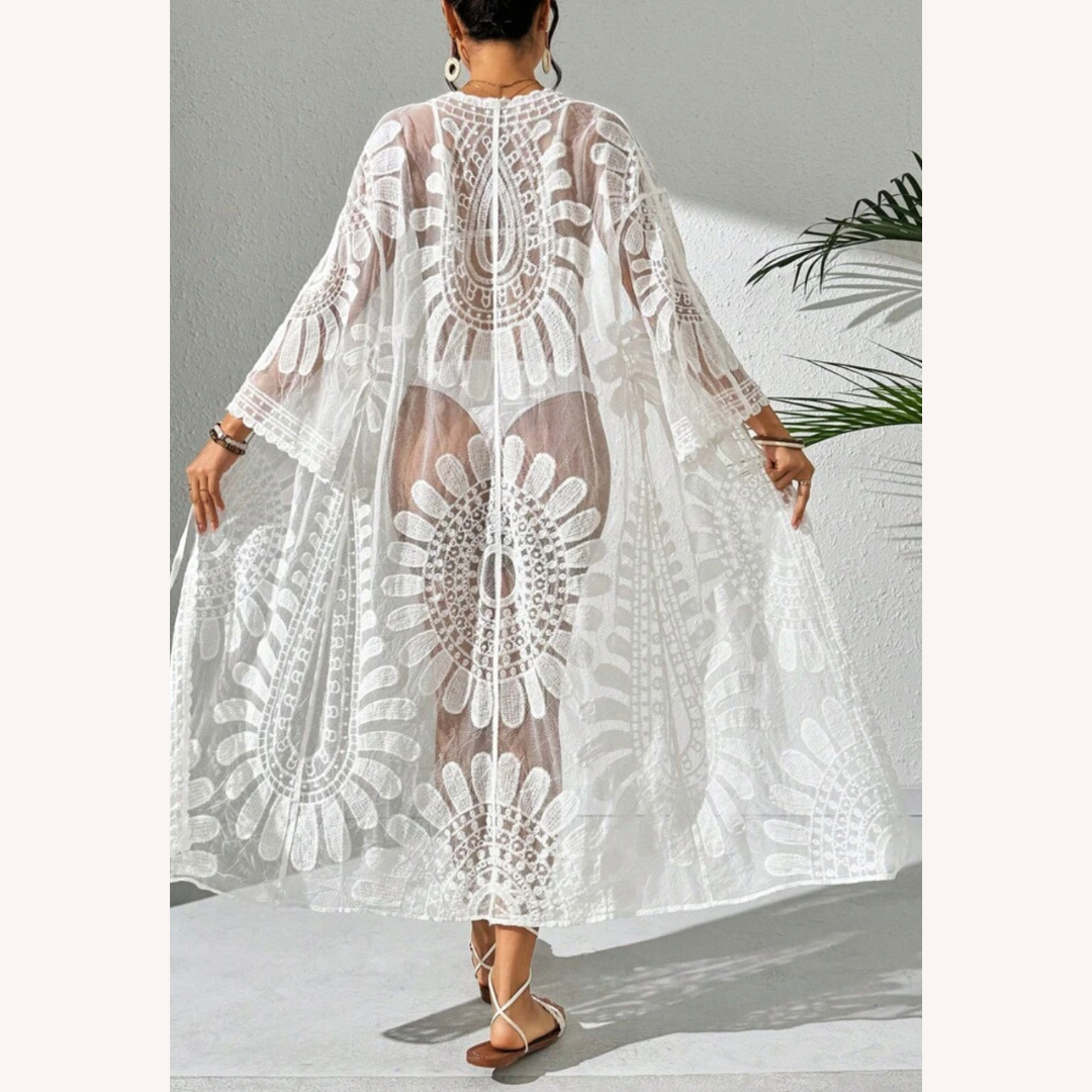 Cardigan Boho Chic Femme - Couverture Légère Brodée d'Été pour Plage avec Manches 3/4 et Ajustement Ample