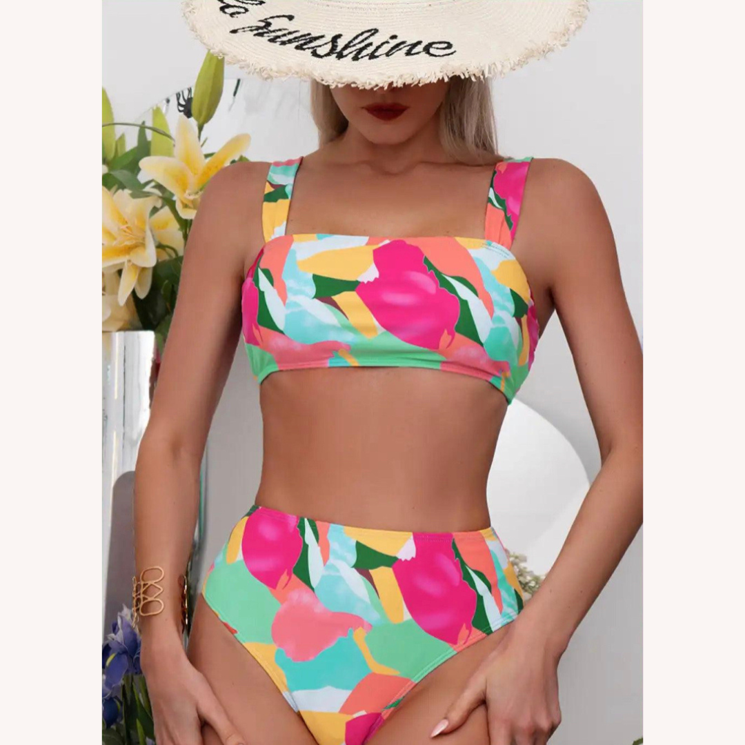 Women's High Waist Bikini with Bright and Comfortable Print - Women's Swimsuit for Summer