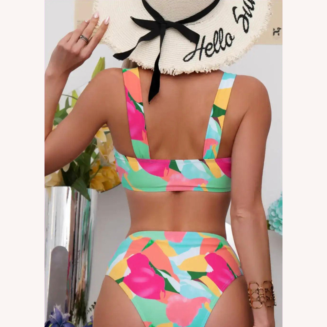 Women's High Waist Bikini with Bright and Comfortable Print - Women's Swimsuit for Summer