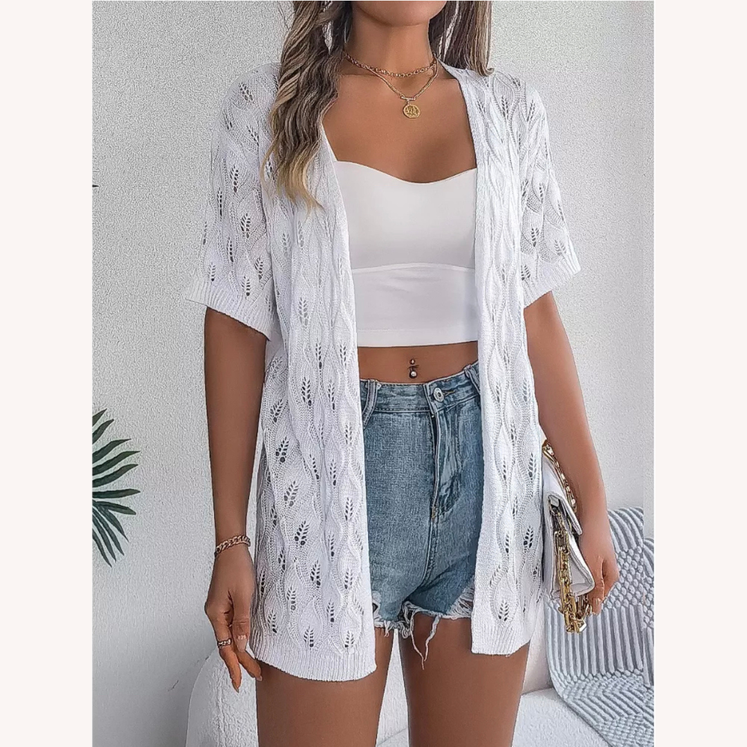 Cardigan Femme en Jersey à Découpe de Feuilles – Élégance Décontractée, Manches 1/2, Confort Optimal