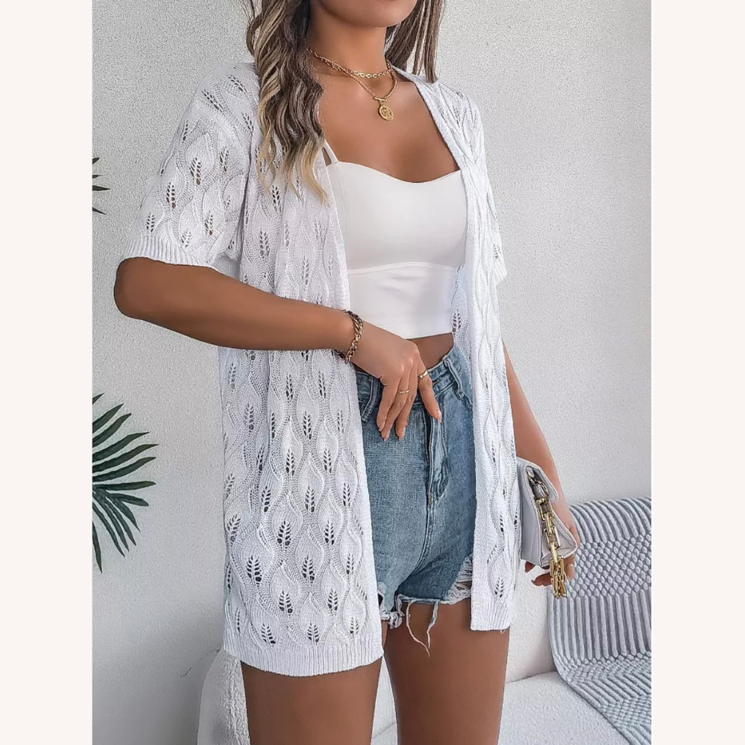Cardigan Femme en Jersey à Découpe de Feuilles – Élégance Décontractée, Manches 1/2, Confort Optimal