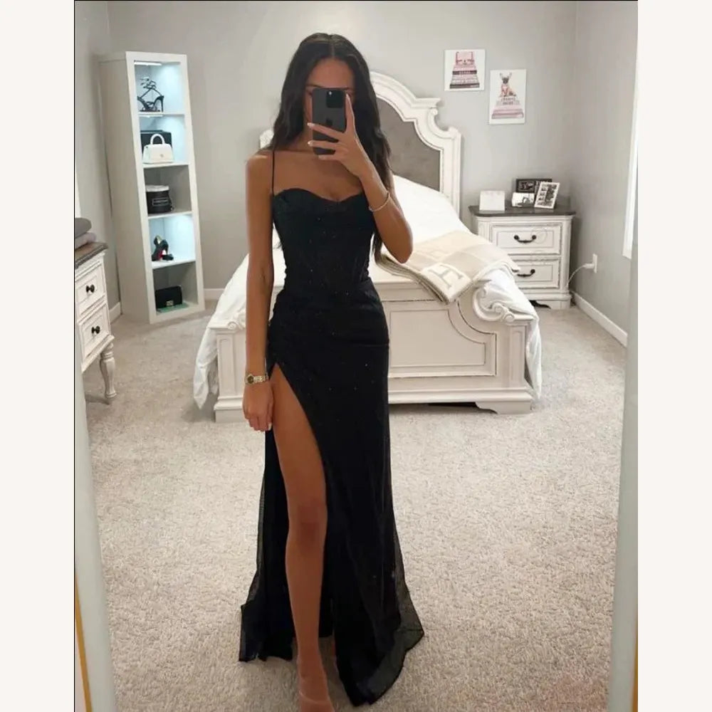 Elegant Backless Slit Evening Dress in Shimmering Fabric for Women – Long Dress Ideal for Special Events