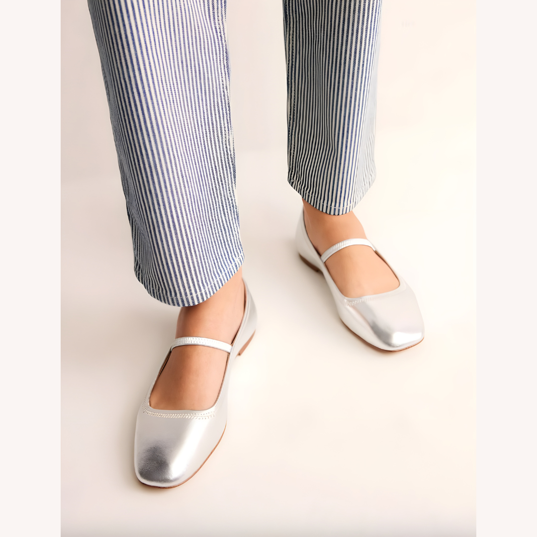 Women's Metallic Ballet Flats Size 38 Synthetic Leather Comfortable