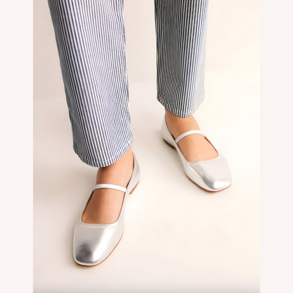 Women's Metallic Ballet Flats Size 38 Synthetic Leather Comfortable