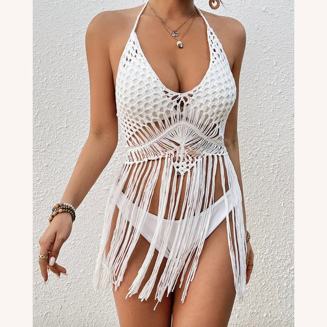 Haut Sans Manches Femme Boho Chic en Acrylique avec Franges – Top d'Été Tendance et Confortable