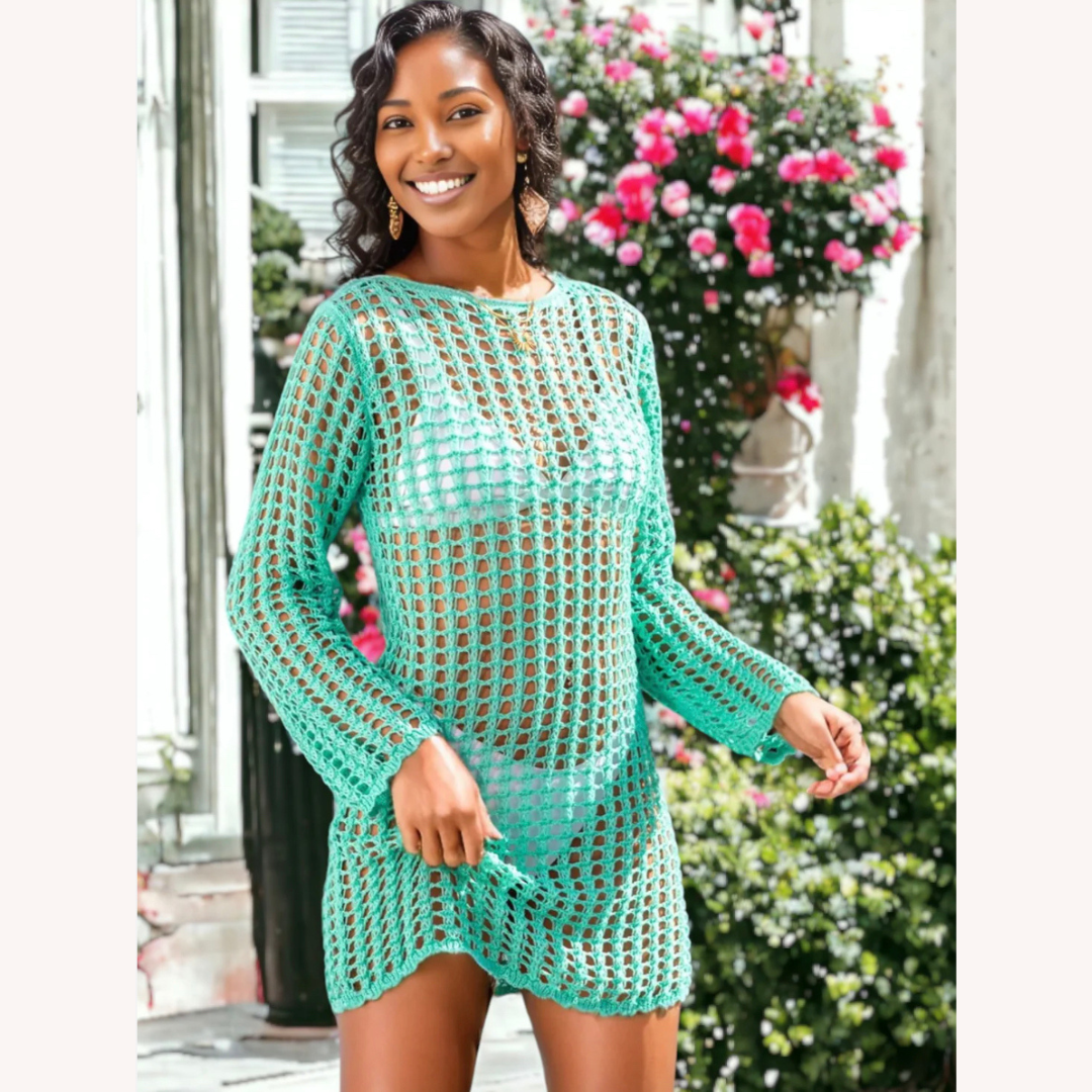 Women's Long Bohemian Dress in Cotton Blend – Fluid Elegance for Summer with Long Sleeves