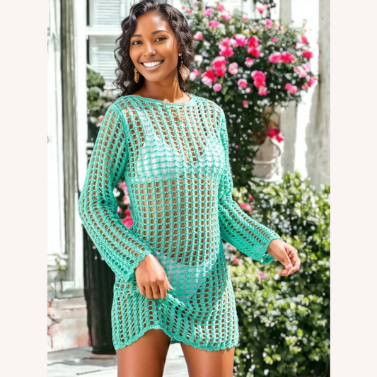 Women's Long Bohemian Dress in Cotton Blend – Fluid Elegance for Summer with Long Sleeves