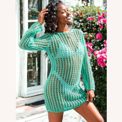 Women's Long Bohemian Dress in Cotton Blend – Fluid Elegance for Summer with Long Sleeves