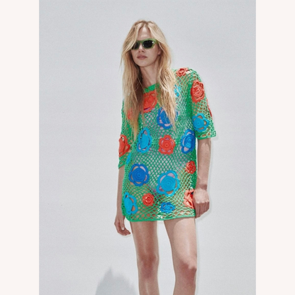 Women's Short Colorful Crochet Dress – Sexy and Seductive Style for Evenings and Special Occasions