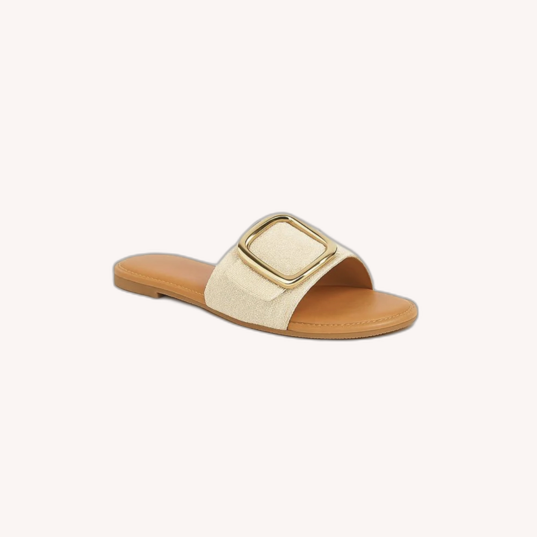 Sandales Femme Beige Taille 38 Textile avec Boucle Oversize et Semelle Rembourrée
