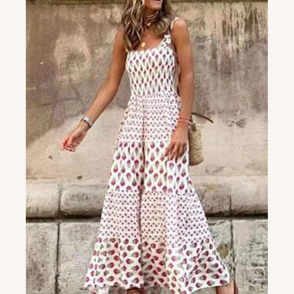 Women's Long Bohemian Dress with Unique Print – Elegant and Flowing for Summer, Ideal for Special Occasions