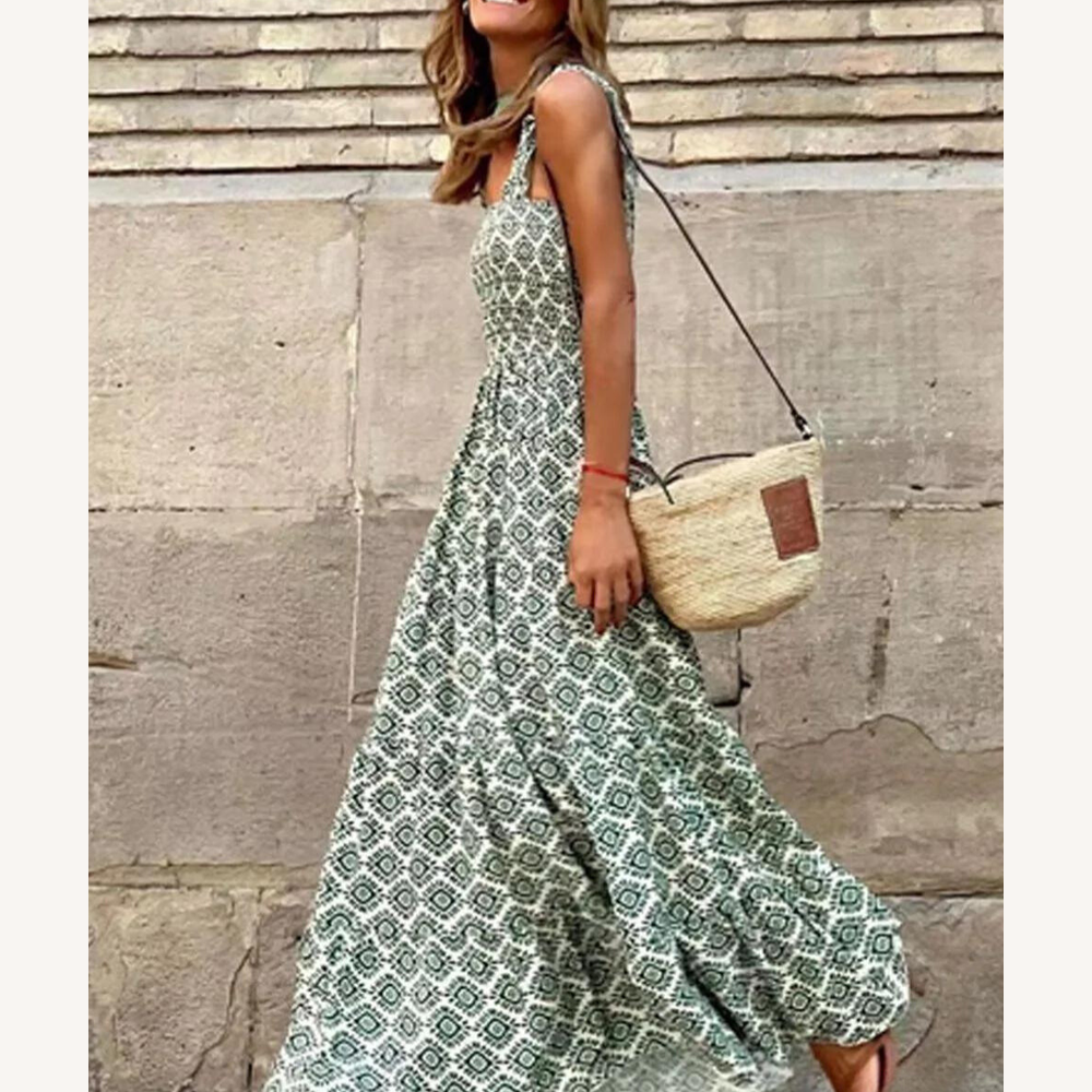 Women's Long Bohemian Dress with Unique Print – Elegant and Flowing for Summer, Ideal for Special Occasions