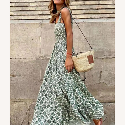 Women's Long Bohemian Dress with Unique Print – Elegant and Flowing for Summer, Ideal for Special Occasions