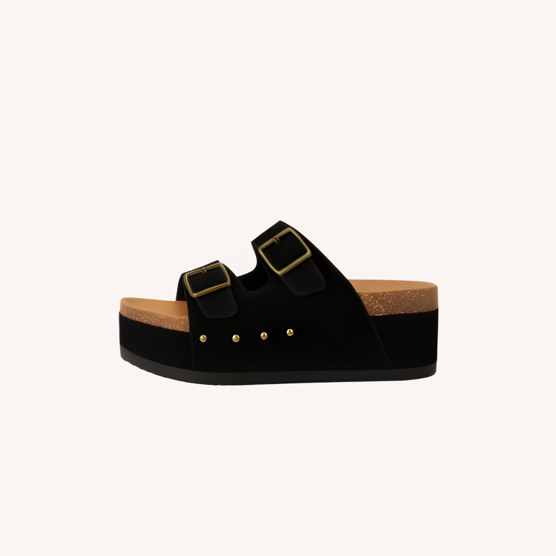 Women's Black Sandals Size 38 Suede Platform Comfortable