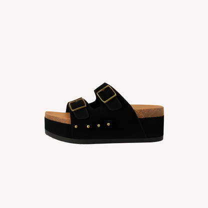 Women's Black Sandals Size 38 Suede Platform Comfortable